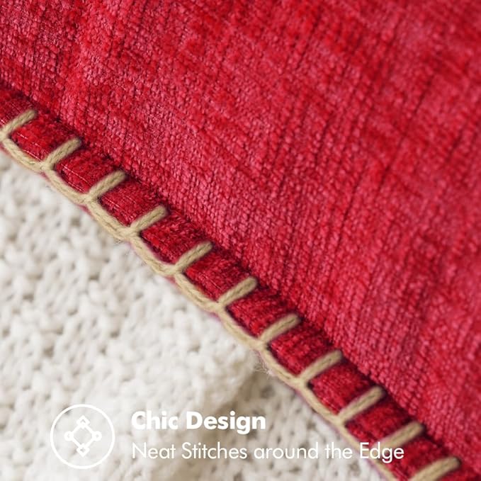 MIULEE Pack of 2 Christmas Pillow Covers 18x18 Inch Red Farmhouse Decorative Throw Pillow Covers with Stitched Edge Soft Chenille Solid Dyed Couch Pillow Covers for Sofa Bed Living Room