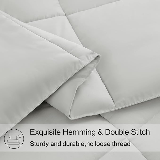 EASELAND Oversized Queen Down Alternative Comforter - Quilted Duvet Insert for All Seasons, Soft Lightweight with Corner Tabs, Summer Winter Warm Bedding, Light Grey 98×98 Inches