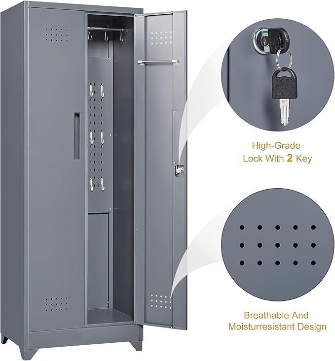 Storage Cabinet,Metal Locking Cabinets with Doors and Shelves,Functional Garage Storage Cabinet for Garage, Home Office,Gray