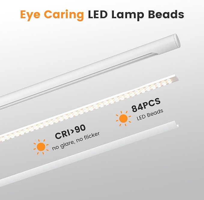 White LED Desk Lamp - Foldable Industrial Desk Light for Home Office, 15W Dimmable Table Lamp for Reading with Base, 4 Color Temps, 16" Eye Caring Metal Desktop Task Lamp for College Dorm Study