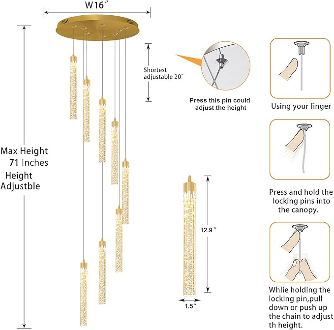 8-Light Led Chandelier, Gold Crystal Modern Led Chandelier for Dining Room, Luxury Enterway Led Dimmable Pendant Lights Fixture with Remote Control Flush Mount