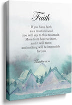 ART Christian Canvas Wall Decor Mountains Canvas Poster for Living Room Bedroom Decorations Modern Picture Poster Painting Home Décor, Bible Verse Matthew 17:20 Faith