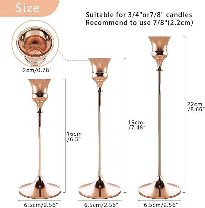 Candlestick Holders Rose Gold, 6 Packs Taper Candle Holder for Candlesticks, Candle Sticks Holder Decor for Home Decor