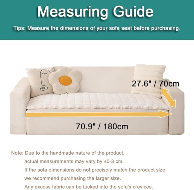 Couch Cover for Dogs Washable, Fuzzy Pet Couch Covers for 3 Cushion Sofa Pet Friendly, Non Slip Sofa Cover (White, 27.6" x 70.9"/70 x 180cm)