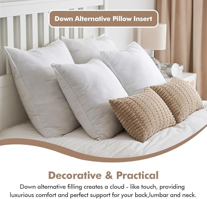 MIULEE 20x20 Down Alternative Pillow Insert Decorative Throw Pillow 20 x 20 Inch Body Bed Sleeping Ultra Soft Fluffy Form for Sofa Couch Bed