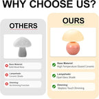 Mushroom Table Lamp, Ceramic Base with Milky White Glass Shade, Vintage Dimmable Bedside Nightstand Lamp for Bedroom, Reading, Home Décor, Gift for Friends Pink