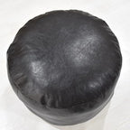 PF12 Round Shaped Goat Leather Handmade Eco-Friendly Chocolate Brown Pouf - 21" x 21" x 12", Plain Solid, Recycled Cotton Filled