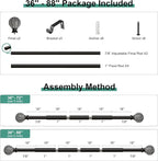 Black Curtain Rods for Windows 48 to 84 Inch,1'' Diameter Drapery Rods with Leaf Pattern Finials,Decorative Adjustable Heavy Duty Curtain Rods Set,36-88''