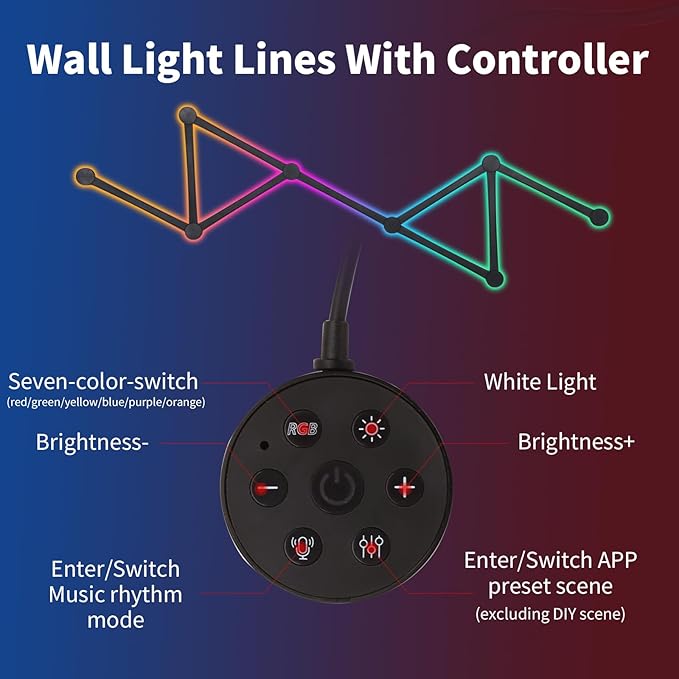 RGB Wall Light, LED DIY Geometry Splicing Gaming Lights, Backlit Modular Wi-Fi Colour Changing Home Decor Lights Work with Alexa and Google Assistant for Game Room, Bedroom (9 Lines, Black)