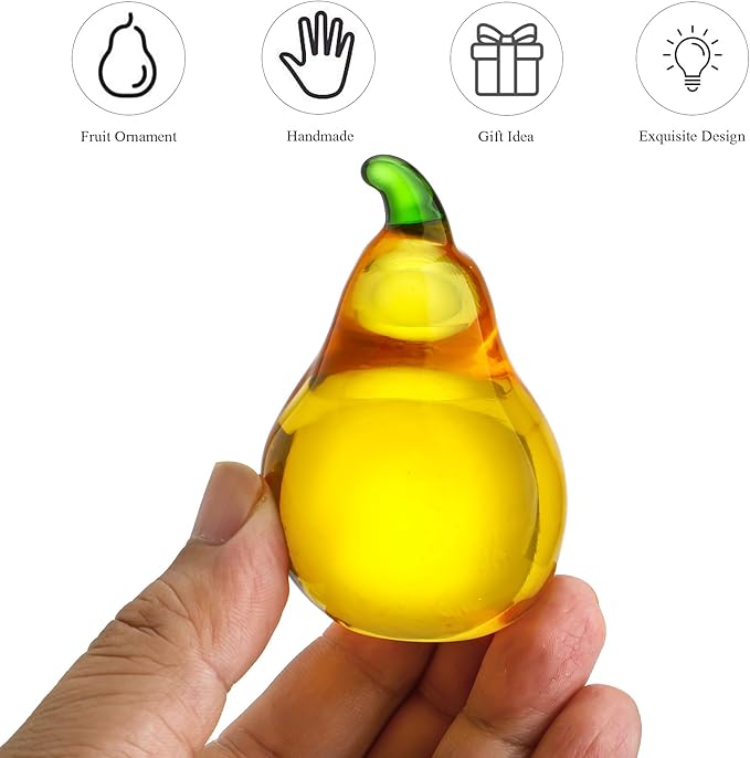 Crystal Pear Figurines Collectibles Glass Fruits Decor for Office Tabletop Centerpiece Art Crystal Paperweights Glass Fruits Decoration for Home Kitchen Gifts for Mum