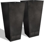 Worth Garden 28" H. Large Metal Glazed Planter Set of 2, Modern Glossy Finish Black Tall Square Tapered Steel Flower Plant Pots for Indoor & Outdoor Use - Insert Plate with Drain Holes, Air Vents