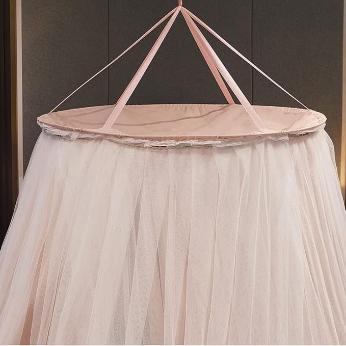 Kertnic Luxurious Bed Canopy for Girls & Adults - Double Layer Princess Canopy with Lace, Round Dome Mosquito Netting for Queen/King Bed Tent (Pink)