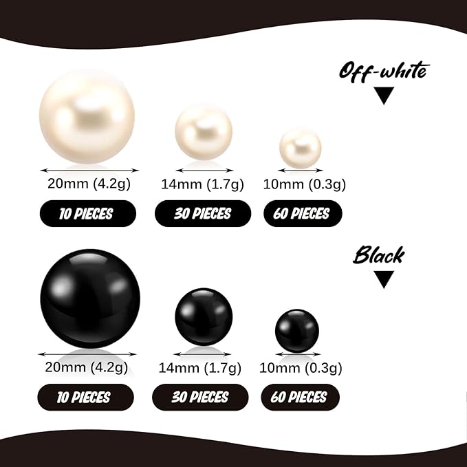 200 PCS Black White Vase Fillers, Pearls Bead for Centerpieces Vases, 10/14/20 MM No Hole Beads, Fake Pearls for Wedding Birthday Anniversary Theme Party Table Centerpieces Decor