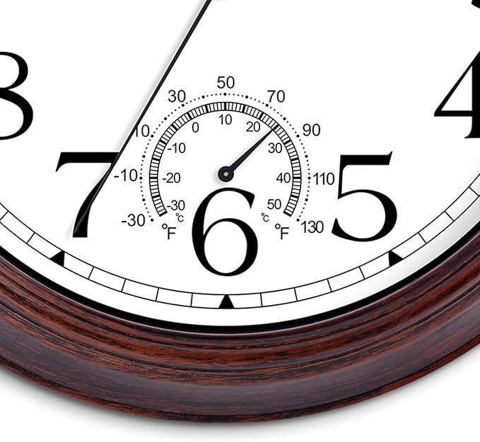 8.5 Inch Outdoor Wall Clock with Thermometers, Vintage Silent Wall Clocks Battery Operated, Retro Non-Ticking Clock Decorative for Living Room, Patio, Kitchen, Office, Bathroom, Bedroom(Bronze)