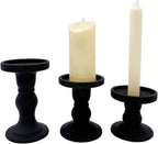 Black Glass Candle Holders Set of 3 Clear Candlestick Holder Vintage Candle Stands for Pillar Taper Candle Tea Light Home Decor Table Centerpieces Halloween, Candleholder Sets with 4 Pcs Taper Candles