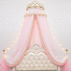 Girl Bed Curtain Princess Crown Mosquito Netting Children Room Decor Bedside Yarn Net Romantic Princess Tents Bed Canopy Valance (Light Pink)
