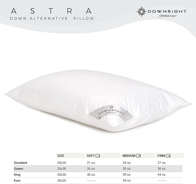 Downright 233 Thread Count 30 oz Astra LikeDown Pillow, 20" x 30", Queen 20 x 30