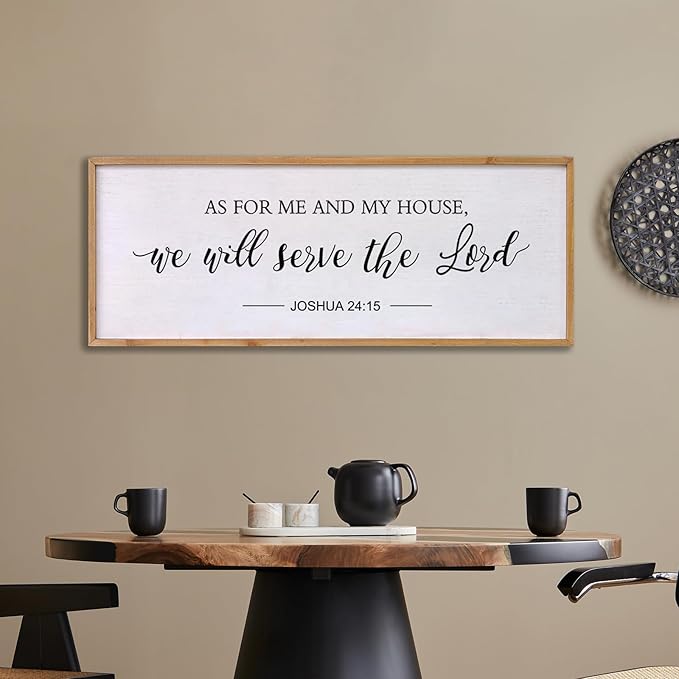 As for Me and My House We Will Serve the Lord Wall Decor - 40" x 15" Large Rustic Family Living Room Wood Framed Home Sign Joshua 24 15 Christian Bible Verse Plaque Hanging Wall Art(Wood)