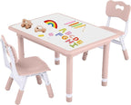Toddler Table and Chair Set, Height Adjustable-Upgrade Kids Table and 2 Chairs for Ages 3-8, Multi-Activity Toddler Play Table with Graffiti Desktop for Home/Daycare/Classroom