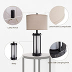 RORIA Set of 2 Modern Table Lamps for Living Room with 2 USB Ports, White Frosted Glass Nightlight for Bedroom, Contemporary Desk Lamps for Nightstand End Table Entryway, 4 Bulbs Included (Black)