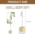 PATIKIL Place Card Holder, 20Pcs Memo Clip Holder Stand with Alligator Clasp Table Number Holders Wooden Base for Pictures Note Card Paper, Brown