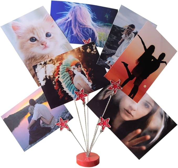 8-branch Family Tree Picture Frame Holder, Card Photo Clips Holder Desk Stand for Memo Paper Note Photo Christmas Wedding Card Display (Red Star)