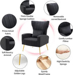 X-VOLSPORT Velvet Accent Chair, Mid Century Modern High Back Living Room Chair with Waist Pillow, Upholstered Arm Chair with Metal Gold Legs for Bedroom, Club, Black