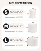 B FSOBEIIALEO Ottoman with Stroage, Round Sherpa Storage Ottoman Stool, Boucle Foot Rest 16.9"x16.9"x17.7"（White