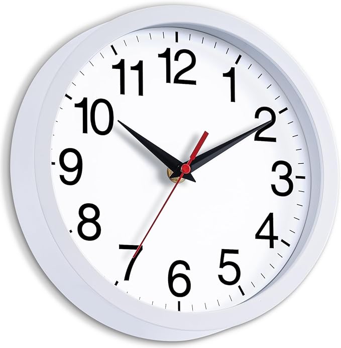 Wall Clock Modern 8 Inch Battery Operated Silent Non Ticking Small Analog Clock Decorative for Bedroom Kitchen Bathroom Office Home (White)