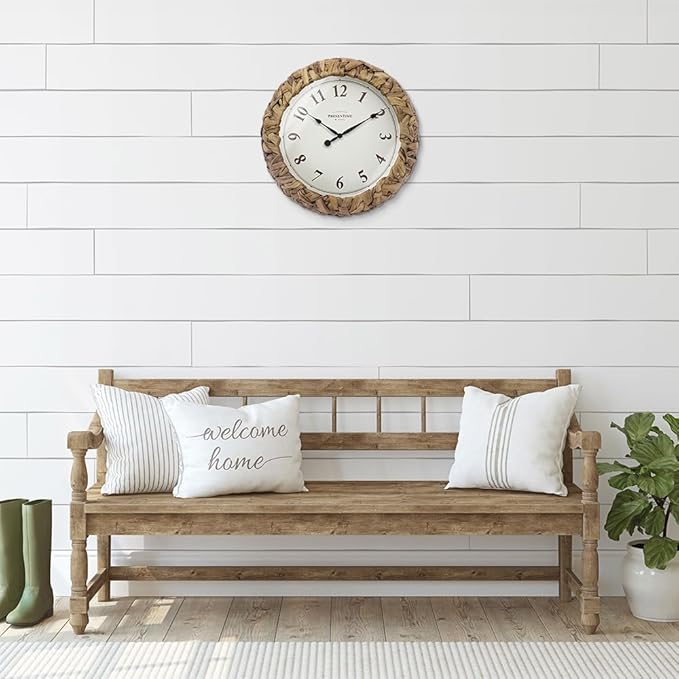Presentime & Co. Farmhouse Series, Rustic Woven Clock, 12.6 inch, Natural Woven Water Hyacinth/Sea Grass. Wall Sculpture, Wall Art and Timepiece for Home Decoration/Decoration/Farmhouse Décor