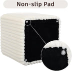 Modern Square Ottoman, Vertical Channel Tufted Foot Stool Ottoman, Velvet Upholstered Vanity Stool for Makeup, Bedroom, Living Room, White