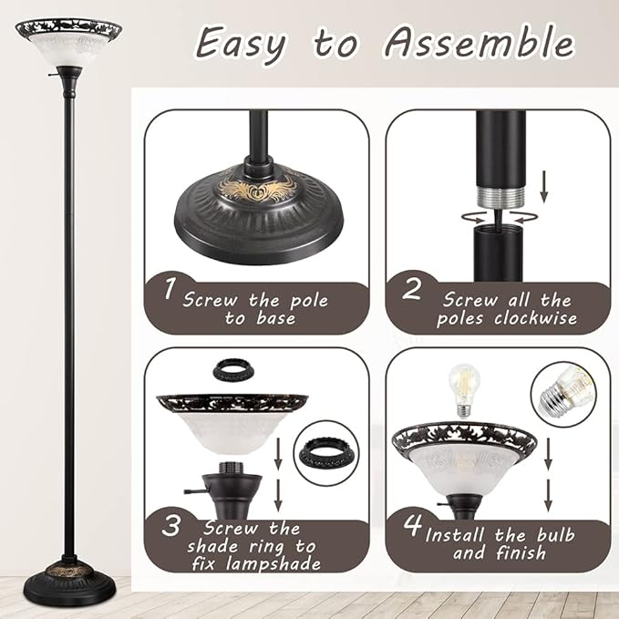 Luvkczc Victorian Floor Lamp, 70" Elegant Standing Lamp with Alabaster Glass Shade, Metal Pole & Heavy Base, Vintage Tall Corner Lamp for Bedroom, Living Room, Office. No Bulbs (1 Head)