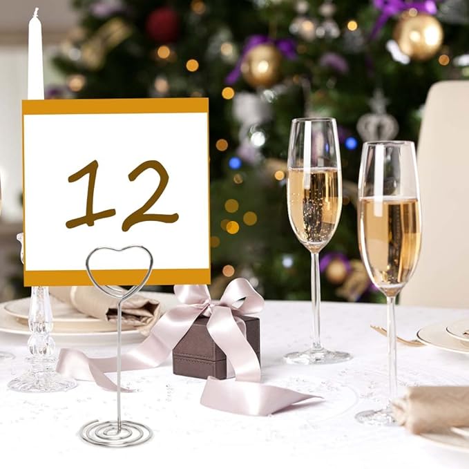 Table Number Card Holders Place Card Holder, 25 Pack Picture Holders for Tables, Heart Shape Photo Number Stands Menu Paper Card Clips for Wedding Party, Office, Restaurant (Silver)