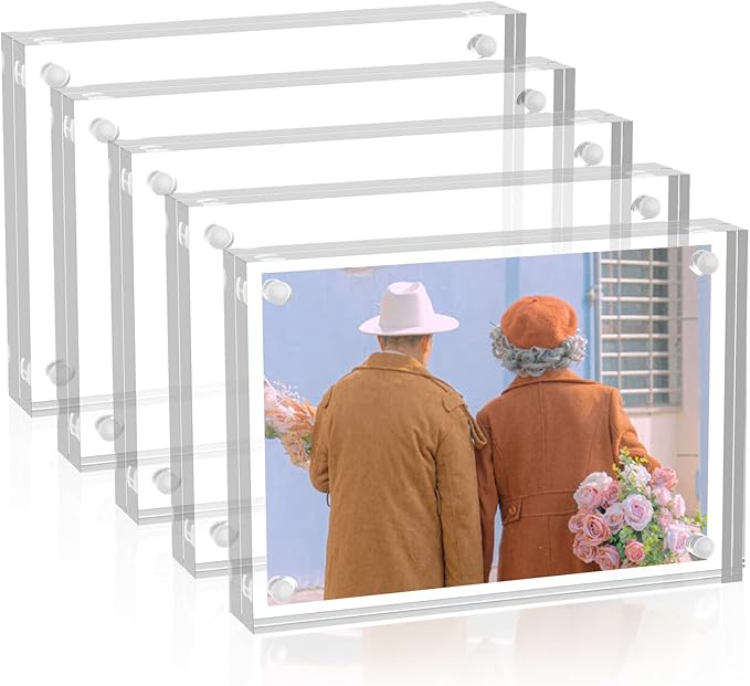 5 Pack Acrylic Photo Frames 3.5x5 Double Side Magnets Picture Frame, Magnetic Picture Frames for 3x4, 3.5x4.5 photos, 3x5 Picture Frame 10 + 10MM Thickness