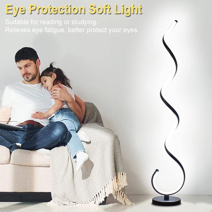 Spiral LED Floor Lamp, 40W Dimmable Modern Floor Lamps for Living Room with Remote Control, Stepless Adjustable Colors & Brightness Standing Lamp Reading Corner Floor Lamp for Bedroom - Black