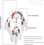 7 Chakras White Tree of Life Dream Catchers Wall Decor with Rainbow Healing Crystal Stone Handmade Art Feather Dreamcatcher Wall Hanging Ornament for Bedroom Decor Blessing Gift Wedding Party-23.6"