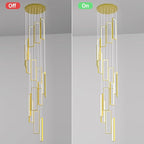 Modern Adjustable Height Pendant Light Fixture Gold 288W LED Pendant Lights 16 Rings Rectangular Chandelier Staircase Large Chandelier Lobby Living Room Foyer High Ceiling Chandeliers