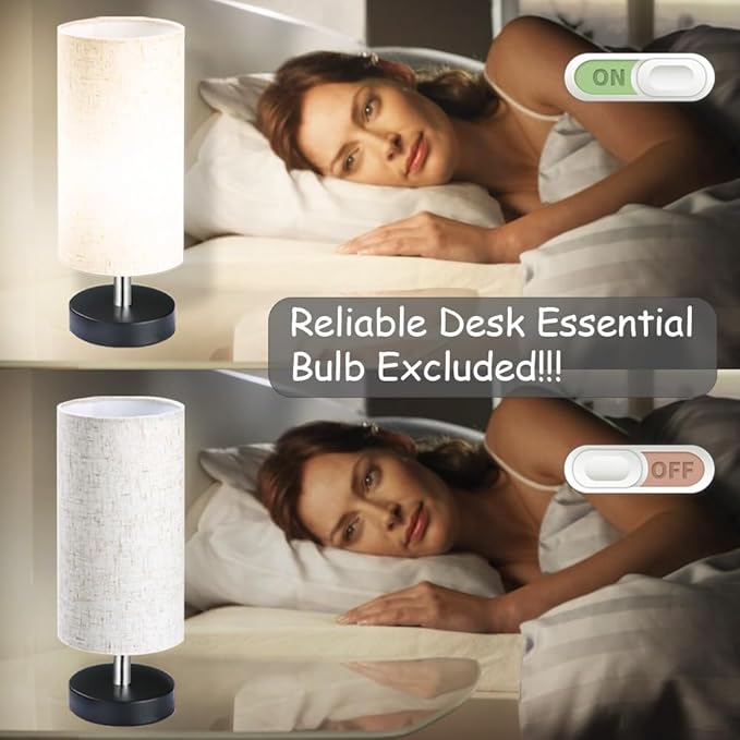 Bedside Table Lamps, Table Lamp for Bedroom, Lamps for Night Stands with Linen Lampshades, Small Table Lamp for Living Room, Office (Bulb Excluded) (Black)