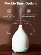 InnoGear Oil Diffuser, 300ML Ceramic Diffuser for Essential Oils Handcrafted Aromatherapy Diffuser Ultrasonic Cool Mist Humidifier with 4 Timers Waterless Auto Off for Room Office, White Base