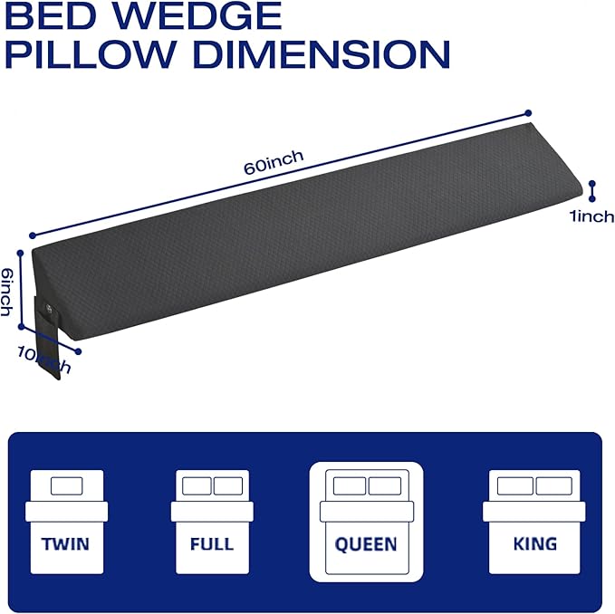 Queen Size Bed Wedge Pillow for Headboard Gap, Wedge Bolster Pillow Long Triangle headboard Pillow Queen Mattress Wedge Gap Filler Long Nora Pillow Queen Bed Pillow Wedge