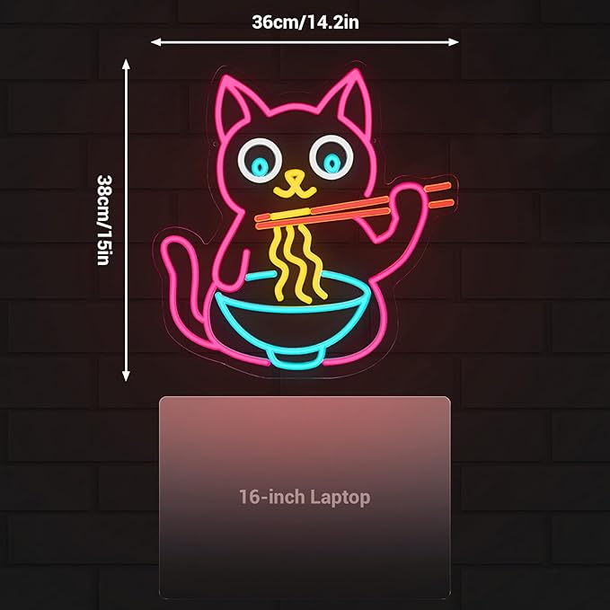 Ramen Cat Neon Sign for Wall Decor, Cute Cat Neon Sign Ramen LED Signs for Wall Art Decor Restaurant Home Bar Kitchen Dining Bedroom Art Decor Christmas Gifts