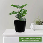 Dexceder 9x8 Inches High Gloss Self Watering Planter Indoor Outdoor, Inner Pot Design, Thickened Table Flower Plant Pot with Water Level Indicator (Black)