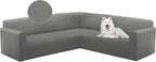 HDCAXKJ Sectional Couch Cover L Shape Stretch Sofa Covers Washable Jacquard Corner Couch Slipcover Non Slip Sectional Slip Cover U Shaped Furniture Protector for Pets Dogs (Light Grey, Small)