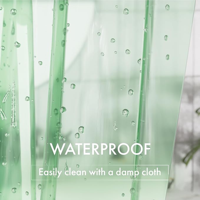 AmazerBath Shower Curtain Liner, 72x72 Transparent Mint Green Shower Liner, Lightweight Plastic Shower Curtain Liners, Waterproof Shower Liner for Bathroom with 3 Magnets and 12 Grommet Holes