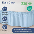Wrap Around Dust Ruffle Bed Skirt - Light Blue - for King Size Beds with 18 Inch Drop - Elastic Strap - Adjustable Pleated Bedskirt with Brushed Fabric and Wrinkle Free - for Women, Men, Kids & Teens