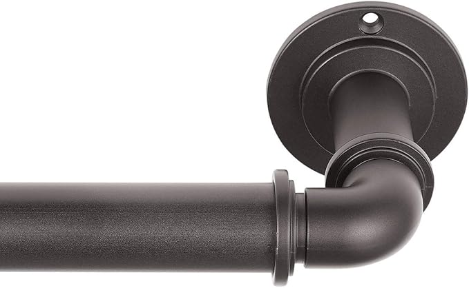 MODE Industrial Room Darkening Collection 1 1/8" Diameter Industrial Curtain Rod Set with Steel Wall Mounted Adjustable Curtain Rod, Blocks Light, Fits 36” to 72” Windows, Dark Brown