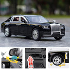 Alloy Collectible Rolls-Royce Phantom Model Toy Car, 1/32 Scale Diecast Car Model Pull Back Vehicles Phantom Toy with Sound & Light, Car Logo Can be Folded
