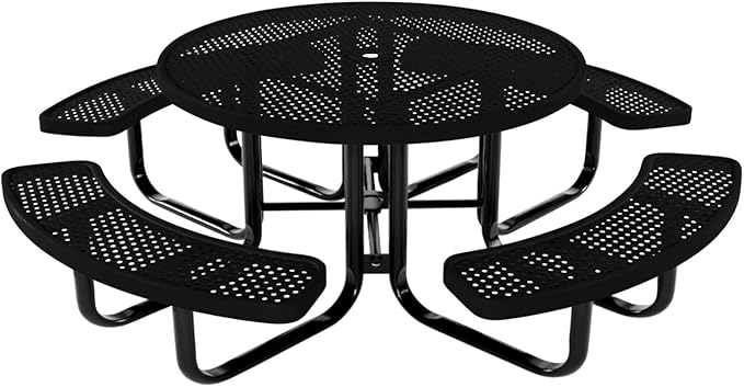 Coated Outdoor Furniture Heavy-Duty Portable Outdoor Kids Table with Umbrella Hole, Punched Steel Kids Picnic Table, Commercial-Grade, Made in America (46 In, Round, Childrens, Textured Black)