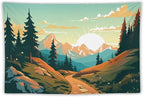 HZOHNAGO Mountain Tapestry Forest Mountain Sunrise Road Pattern Printed Wall Tapestry Wall Hanging for Bedroom Living Room Dorm 60" W x 40" H