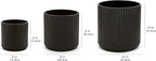 Amazon Basics Assorted Sizes Fluted Ceramic Round Planters, Set of 3, 6 inch, 8 inch, 10 inch, Black